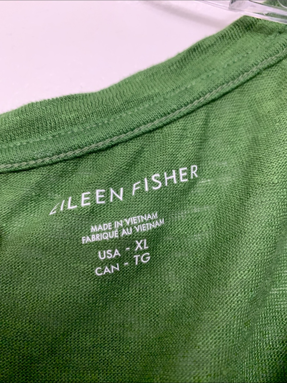 Eileen Fisher Green V-Neck Short Flutter tee in XL. Organic linen. Comfortable. - Picture 2 of 5